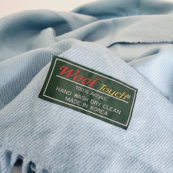 Vintage Wool Touch Korea Fringe Poncho Bohemian Warm Sky Blue OS - Picture 6 of 9